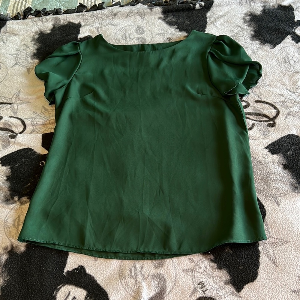 Dark green short sleeve blouse.